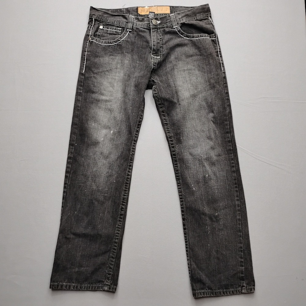 Southpole Mens Black Embroidered Flap Pocket Straight Leg Jeans 36x32